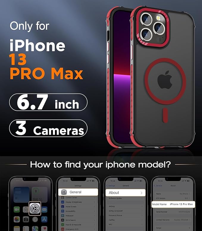 DEERLAMN Strong Magnetic Case for iPhone 13 Pro Max 6.7-Inch,[Compatible with Magsafe][Military Grade Drop Protection] Translucent Matte Shockproof Protective Phone Cover-Frosted Red