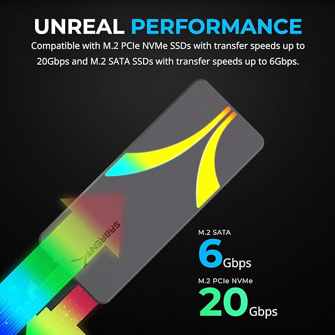 SABRENT Rocket RGB NVMe & SATA M.2 SSD Enclosure – USB C 20Gbps Tool-Free Case, USB 3.2 Gen 2x2, Trim, UASP, RGB LED, Compatible with 2230/2242/2260/2280 Drives – Aluminum, Plug & Play (EC-RGBG)