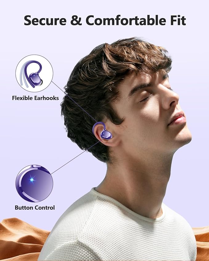 hadbleng Wireless Bluetooth Earbuds Sport 128H Playtime Bluetooth 5.3 Headphones with LED Display Powerful Bass Over Ear Earphones with Earhooks IP7 Waterproof