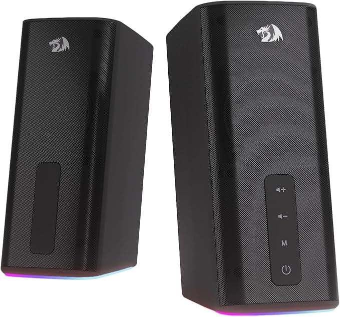 Redragon GS814 Stereo Desktop Speaker, 20W Output, 4 Real Units, BT 5.0/3.5mm AUX, Enhanced Bass, Touch-Control, Dynamic RGB Lighting