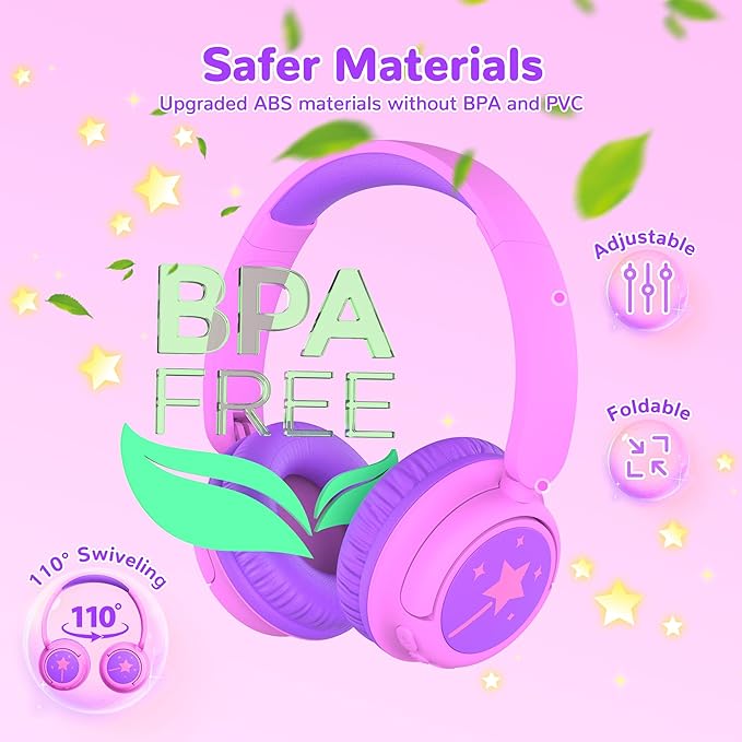 iClever BTH22 Kids Bluetooth Headphones, 60H Play Time, 74/85 dBA Safe Volume, Bluetooth 5.4, USB C, Over Ear Kids Headphones Wireless with Mic AUX Cord for iPad/Tablet/Travel/School (Magenta)