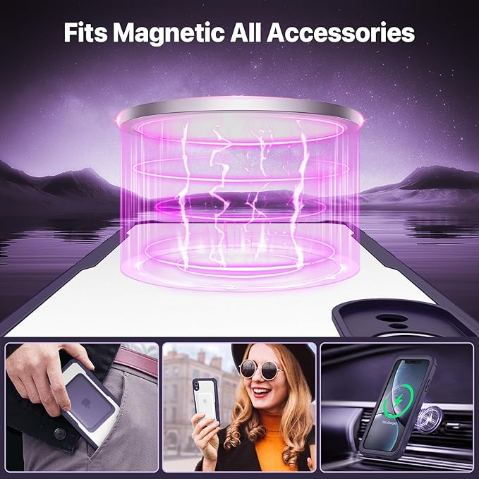 CENHUFO Privacy Magnetic for iPhone XR Case, Full Body Phone Case Built-in 9H Tempered Glass Privacy Screen Protector [Compatible with Magsafe] Shockproof Protective Bumper Clear Cover - Purple