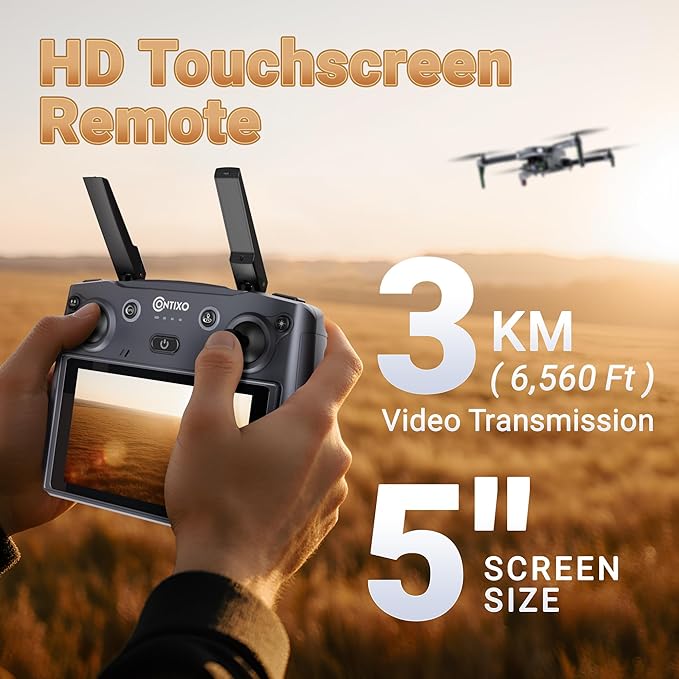 Contixo Foldable 4K Cinematic F29 Drone for Adults & Hobbyists, 3-Axis Gimbal, 5" Touchscreen Remote, GPS Return Home, Follow Me, Orbit Mode, Brushless Motor, 46 Min Flight Time (2 Batteries), 3KM Range