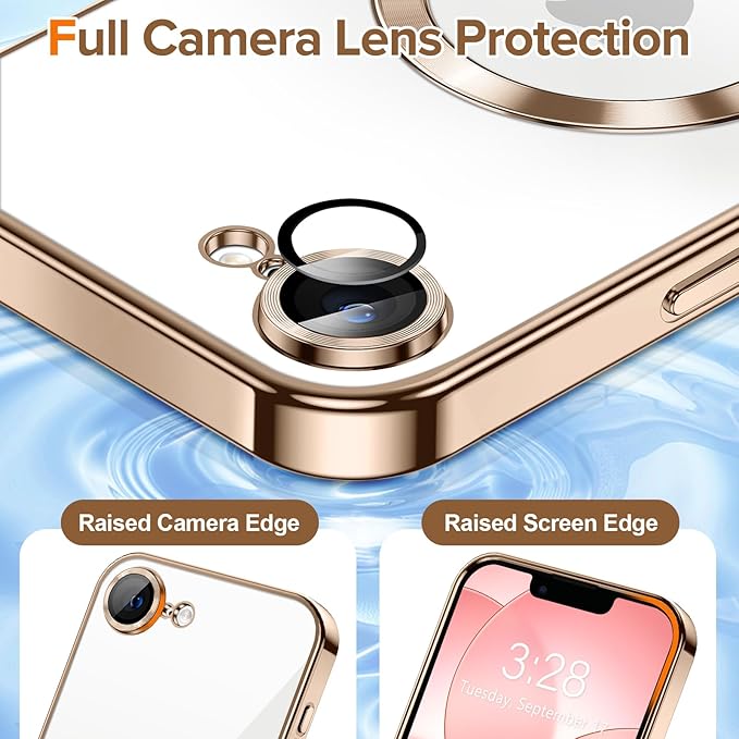 Hython Magnetic Clear for iPhone 17e Case with Camera Lens Protector [Compatible with MagSafe] Luxury Plating Edge Slim Soft TPU Cover Protective Phone Case for iPhone 17e 6.1", Desert Brown