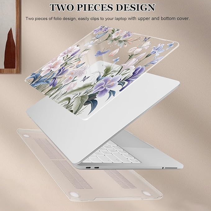 for MacBook Neo 13 inch Case 2026 A3404 with A18 Pro Chip, Anti-Scratch Slim Pattern Plastic Hard Shell Case 13-inch Neo Protective Cover with Keyboard Cover & Screen Film, Purple Flowers