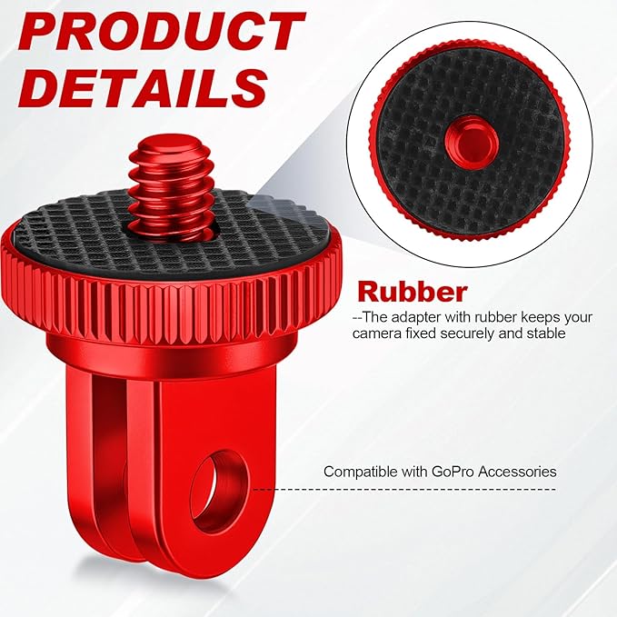 Frienda 4 Pieces Aluminum Camera Tripod Mount Adapter 1/4-20 Conversion Adapter for Tripod Compatible with GoPro Action Cameras and Other Standard 1/4 Accessories(Red)