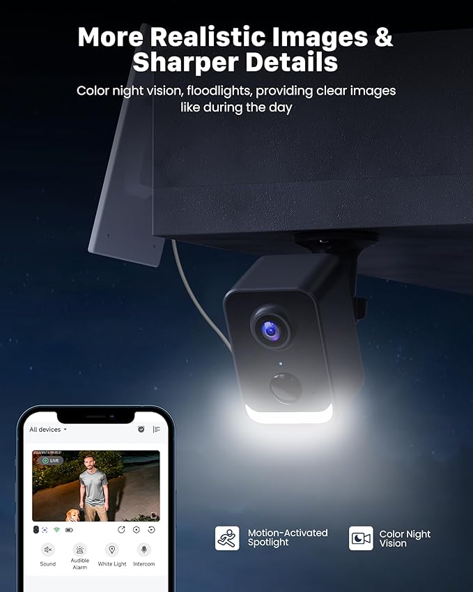 PEEIPM Security Cameras Wireless Outdoor: Solar Power Cameras for Home Security WiFi Battery Seguridad Camara System Kit Surveillance Monitor with Motion Sensor Flood Light Alarm & Color Night Vision