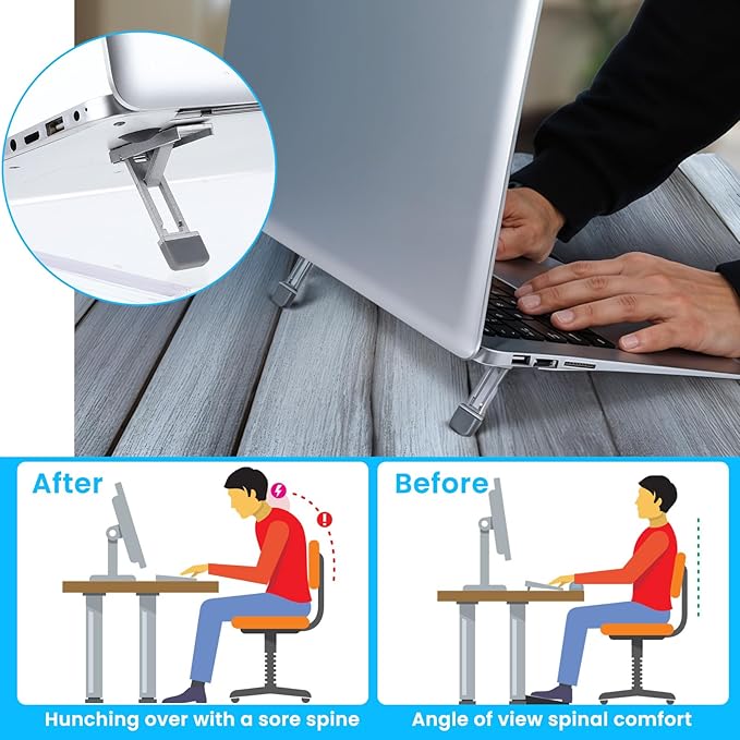 Mini Portable Laptop Stand for Desk, Portable Keyboard Riser Three Tilt Angle Adjustable Foldable Invisible Laptop Riser Self-Adhesive Computer Stand Feet for Most Keyboards (Silver, 2)