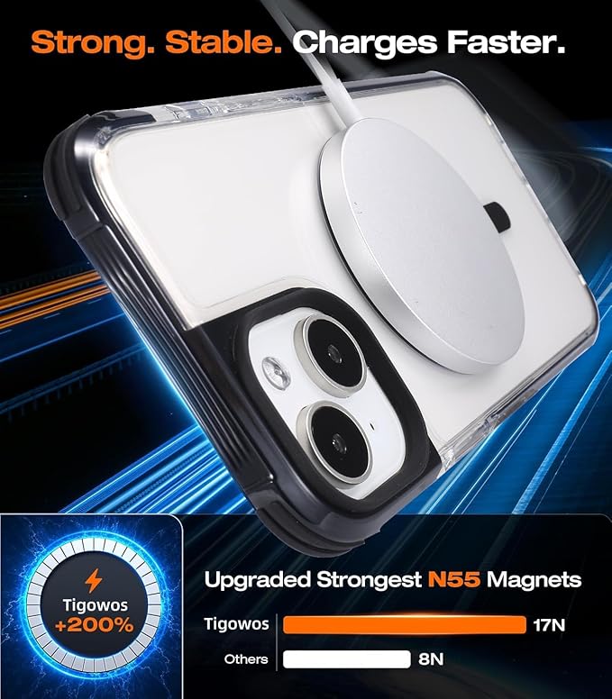 Tigowos Compatible with iPhone 15 Plus&iPhone 14 Plus Bumper Case Fits MagSafe Heavy Duty Shockproof Fits iPhone 15 Plus&iPhone 14 Plus Phone Cases，Clear