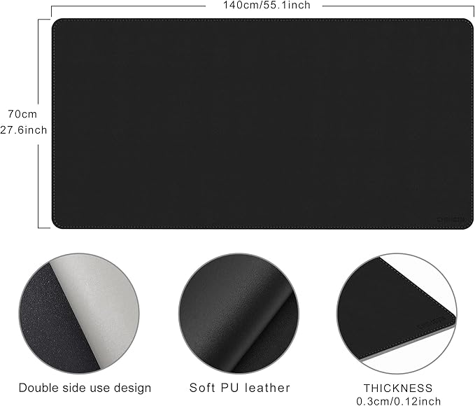 Chihein 55" x 28" 4XL PU Leather Desk Mat (Black/Gray), Huge Mouse Pad, Double-Sided Use Desk Blotter for Gaming, Work, Home