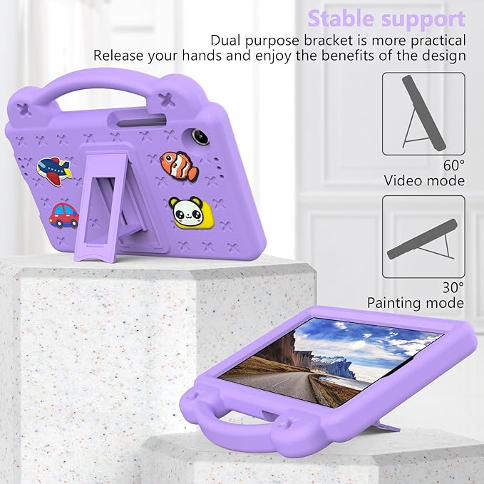 AKABEILA Compatible with Lenovo Tab One 2025 8.7 inch Tablet Case, Kids Friendly Universal Lightweight Shockproof Protective Case with Shoulder Strap & Stand Handle Light Purple