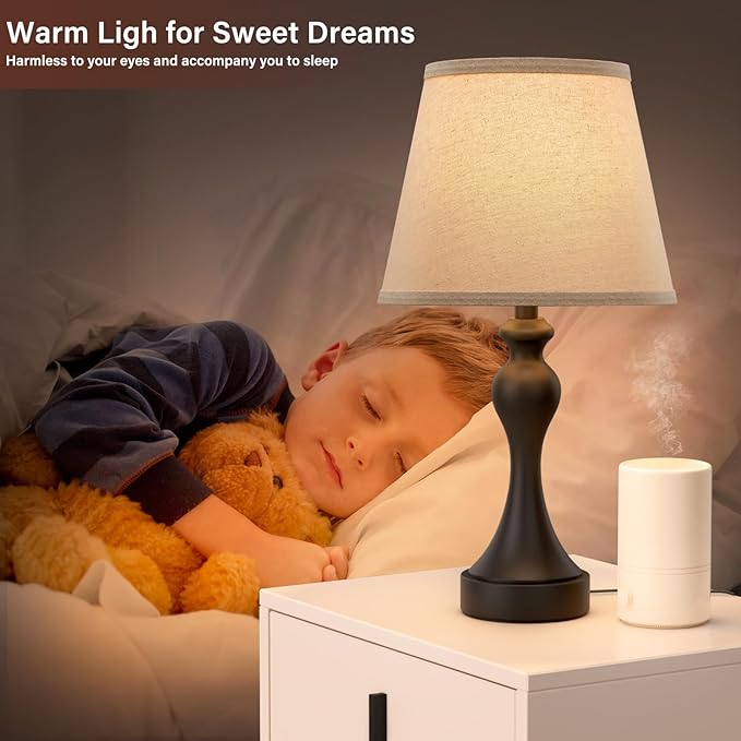 Seealle Touch Lamps for Nightstand - Bedside Lamps Set of 2, 3 Way Dimmable, USB C+A for Bedroom & End Tables (LED Bulbs Included)