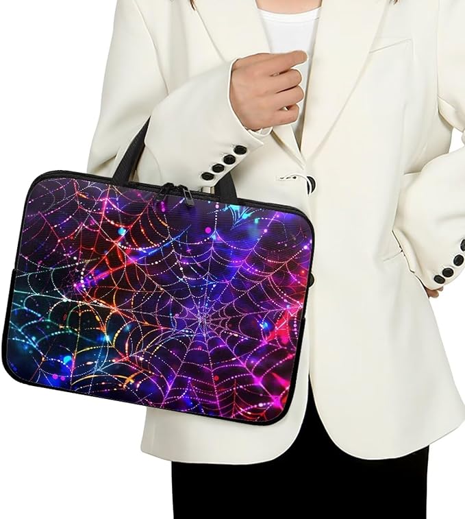 Colorful Spider Cobweb 17 Inch Laptop Sleeve Laptop Cover Computer Bag Tablet Carrying Case with Handle Business Tote Bags Notebook Sleeves Handbag for Halloween Decorations