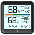 Indoor Thermometer Room Temperature Home Hygrometer Humidity Gauge, Accurate Calibration, Backlight, Air Comfort Indicator, Max Min Records, Time, Date (1, Black, 3.6" W x 3.4" H)