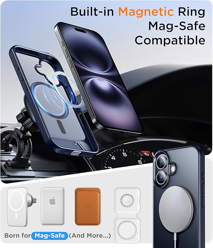 Magnetic Compatible with iPhone 16 Plus Case, [Built-in Invisible Kickstand][Compatible with MagSafe] [Military Grade Shockproof] Slim Translucent Matte Phone Case for iPhone 16 Plus 6.7"