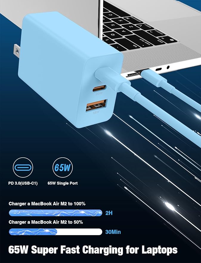 2Pack 65W USB C Wall Charger Block, 3-Port USB C Charging Adapter 100W Type C Super Fast Charging Power Plug Cube for MacBook Pro/Air,i-Pad Pro,i-Phone 17/16/15, Galaxy S25,and More