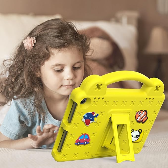 AKABEILA Compatible with Amazon Fire HD 8/HD 8 Plus (2020/2022)/Fire HD 8 2024 Tablet Case, Kids Friendly Universal Lightweight Shockproof Protective Case with Shoulder Strap & Stand Handle Yellow