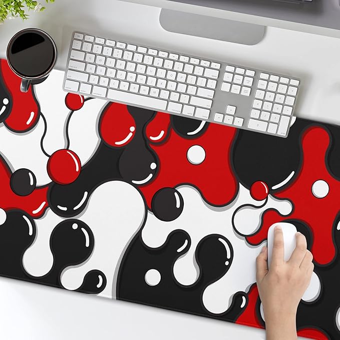 Red Black White Mouse Pad Anime Cool Geometric Japanese Extended Desk Mat 90X40 CM Non-Slip Rubber Base Stitched Edge Large XXL Mousepad for Gaming Laptop Computer Desktop 35.4×15.7 Inch
