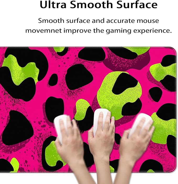 35.4 x 15.7 in, XXL Large Mouse Pad for Desk, Extended Keyboard Mouse Mat for Computer Office, Big Mouse pad with Stitched Edges, Gaming Pc-Leopard Print Pink Green