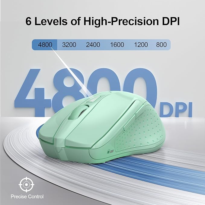 TECKNET Wireless Mouse (2.4G & BT5.0/3.0) Silent 4800 DPI Computer USB A & Bluetooth Mouse 6 Buttons, Wide Compatibility - Green