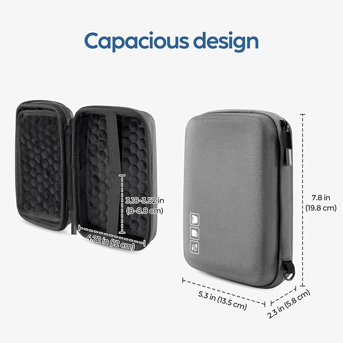 ProCase Hard Drive Case for Canvio Basics Western Digital WD Elements My Passport Seagate Portable Backup Plus Slim 1TB 2TB 3TB 4TB USB 2.5, Portable External Case for 2 Hard Drives -Darkgrey