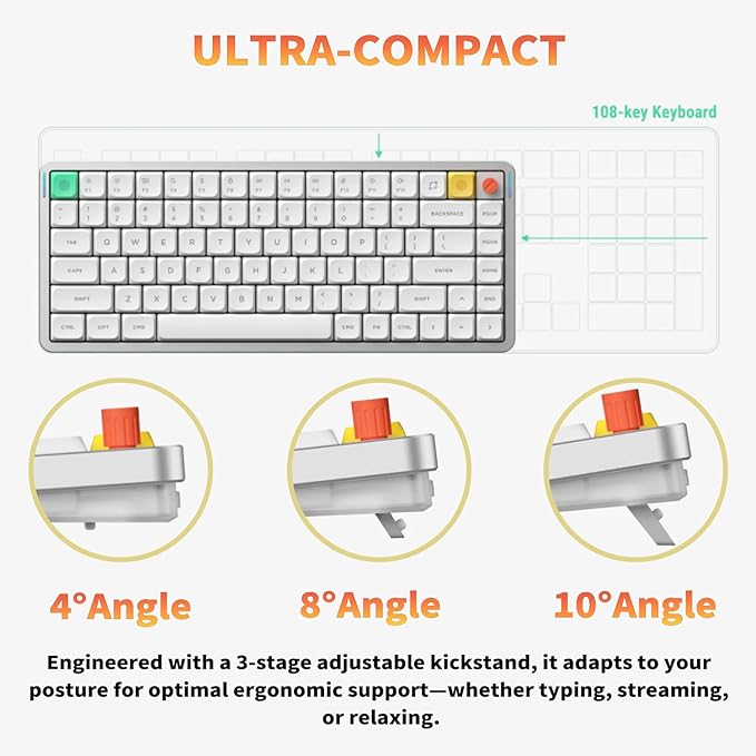 nuphy Air75 V3 Hot Swappable Wireless Mechanical Keyboard, 84 Keys 75% Custom Low Profile Keyboard with Knob, RGB Backlit, Gasket Mounted, Support Bluetooth/2.4GHz/USB-C,White-Red Nano