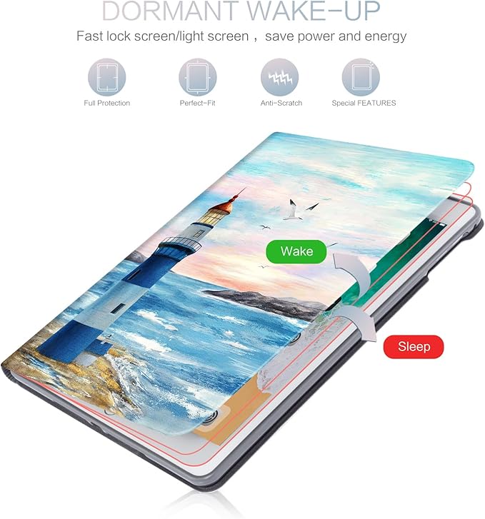 for iPad Air 2/1 Case Cozy Coast, for iPad 6Th/5Th Generation Case,for iPad 6Th/5Th Cover Generation, for iPad 9.7 Cover, Auto Wake/Sleep Multi-Angle Viewing Slim, Romantic Lighthouse