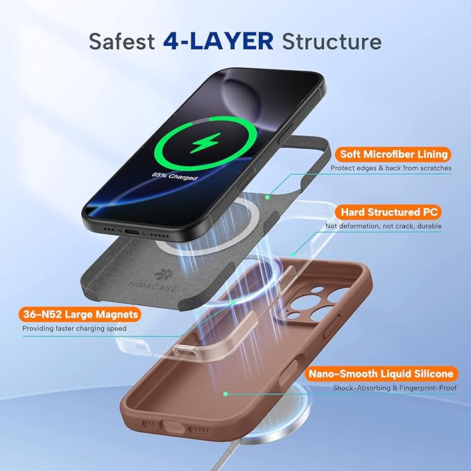 Miracase Magnetic for iPhone 16 Pro Max Case, [Soft Anti-Scratch Microfiber Lining], Compatible with MagSafe, Liquid Silicone Case Shockproof Drop Protection Phone Case for 16 ProMax,Chocolate