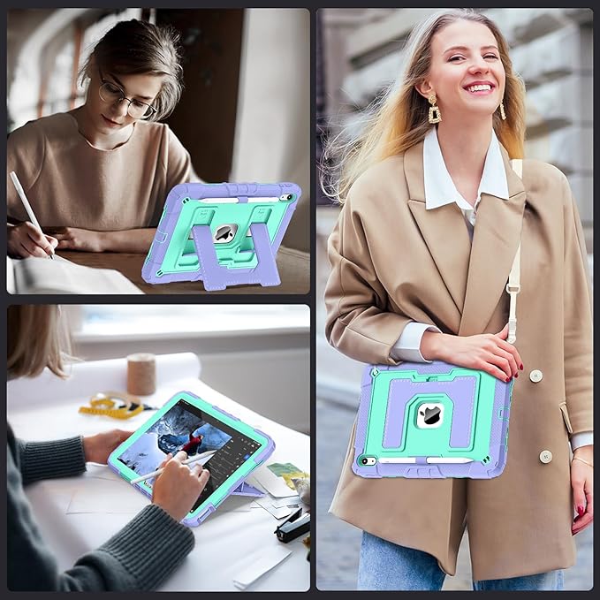 for iPad 11 Inch (A16) 11th /10th Generation 10.9 Inch iPad Case 10th Generation with Shoulder Strap,Heavy Duty Shockproof Cover for i Pad 11th/10th Gen,Purple Green