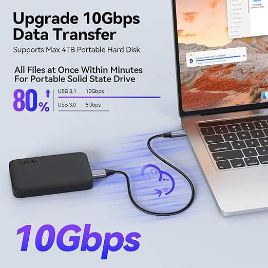 USB C to Micro B 3.0 Cable 10ft, 10Gbps External Hard Drive Type C to Micro-B Cord Data Transfer Replacement for Seagate Toshiba WD My Passport LaCie, Brother Scanner, Laptop, MacBook Pro/Air, Tablet