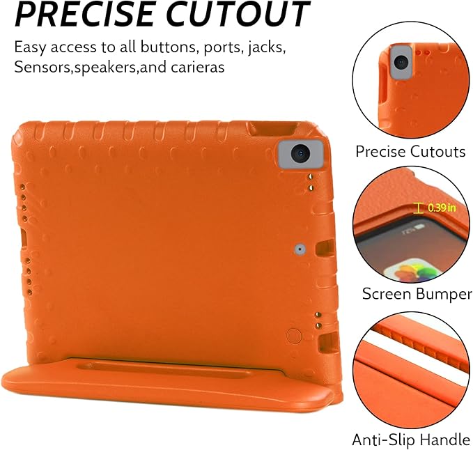 Dteck Kids Case for iPad 10.2 Inch, Shockproof Rugged EVA Handle Stand, Child Proof Case for iPad 9/8/7 Generation, Orange