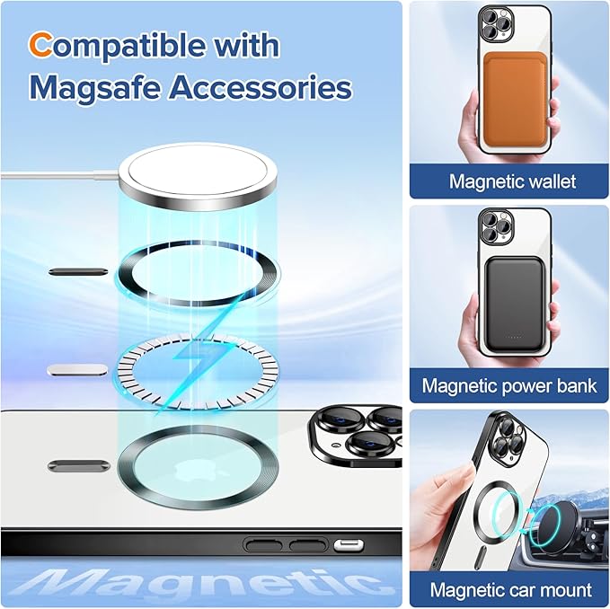 Hython Magnetic Clear for iPhone 11 Pro Max Case with Camera Lens Protector [Compatible with MagSafe] Plating Edge Slim Soft TPU Cover Protective Phone Case for iPhone 11 Pro Max 6.5", Black