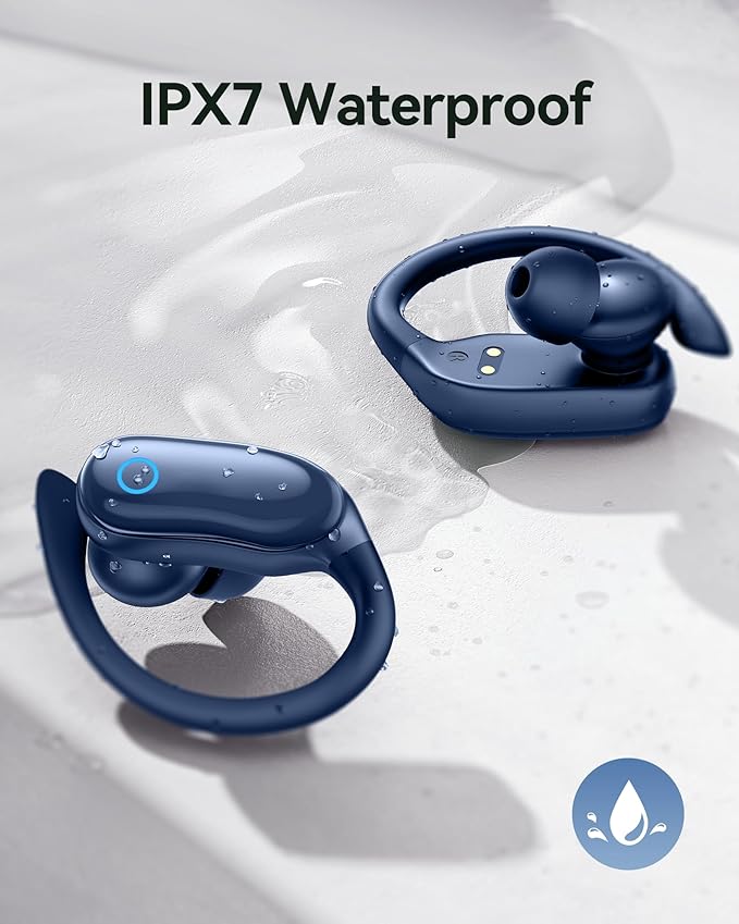 GNMN Active Noise Cancelling Ear Buds Wireless Earbuds 96hrs Playback Bluetooth Headphones Dual Battery Display Stereo Bass Earphones with Earhooks Microphone IPX7 Waterproof for Sports/Runing/Workout