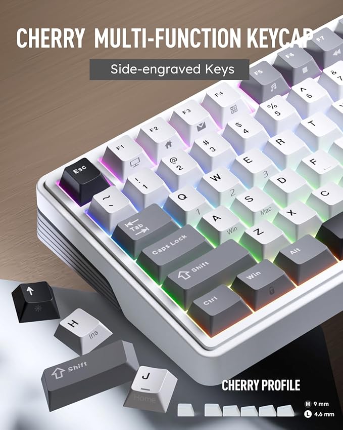 RK ROYAL KLUDGE M100 Wireless Mechanical Keyboard w/Screen & Dual Knobs, Tri-Mode Gasket Mount Gaming Keyboard with Number Pad, Hot Swappable Cream Switch, White