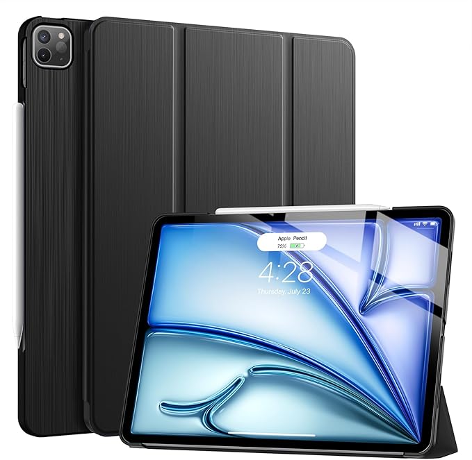 Soke Case for iPad Air 13 Inch (M3/M2) 2025/2024,iPad Pro 12.9 2022 2021(6th 5th Generation) - [Slim Trifold Stand + Auto Wake/Sleep],Protective Hard PC Back Cover (Black)