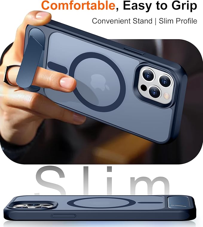Magnetic Compatible with iPhone 12 Pro Max Case, [Built-in Invisible Kickstand][Compatible with MagSafe][Military Grade Shockproof] Slim Translucent Matte Phone Case for iPhone 12 Pro Max 6.7"