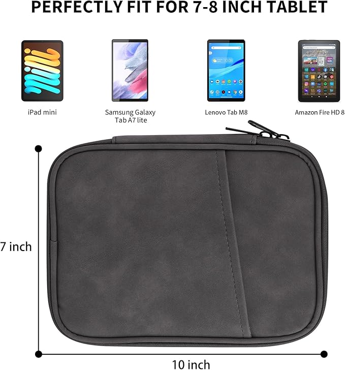 HoYiXi Universal Sleeve Bag for 7-8 inch Tablet Fire HD 8/Fire HD 8 Plus Compatible iPad mini (6th Gen) 8.3" 2021, iPad mini 5/4/3/2/1, Tab A8, 7"-8" inch Android Tablet Sleeve Case -Grey