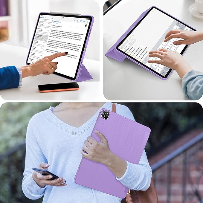 Soke Case for iPad Air 13 Inch (M3/M2) 2025/2024,iPad Pro 12.9 2022 2021(6th 5th Generation) - [Slim Trifold Stand + Auto Wake/Sleep],Protective Hard PC Back Cover (Lilac)