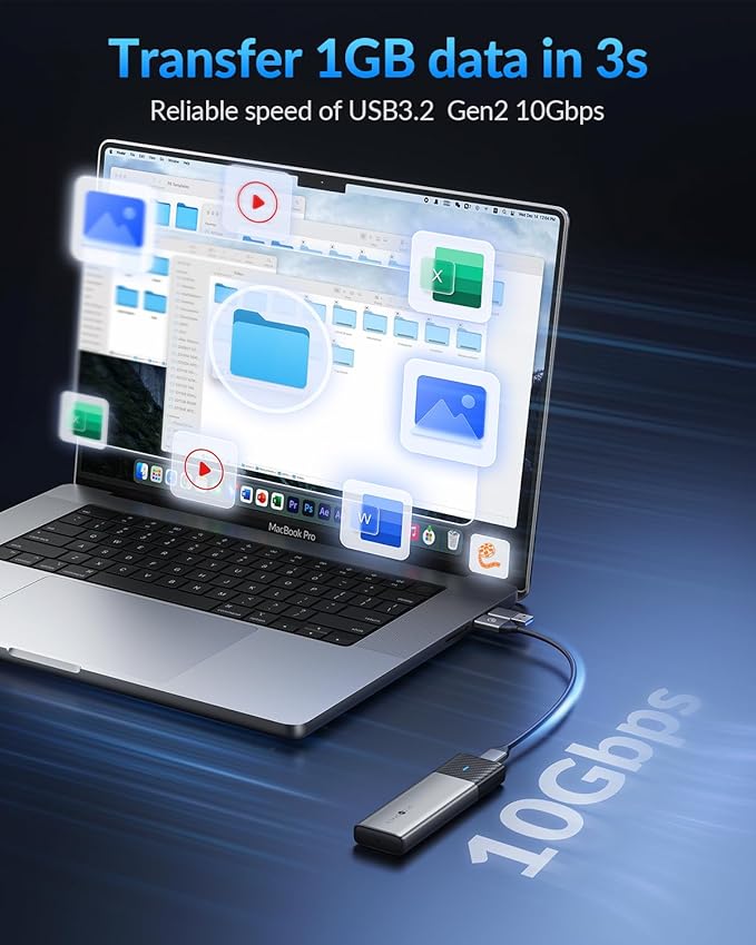 NVME Enclosure, SETMSPACE Tool-Free M.2 Enclosure with 2-in-1 USB C Adapter, External Reader for 2280 2260 2242 2230 NVME SATA SSD of M Key or B+M Key, Gray Aluminium Alloy M2 Case Come with Heatsink
