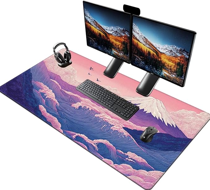 Japanese Mouse Pad with Stitched Edges, Extra Large Desk Mat Gaming Mousepad XXXL Computer Keyboard Mat Waterproof Non-Slip Rubber Mice Pads for Office Desk Decor(Purple, 48" x 24")
