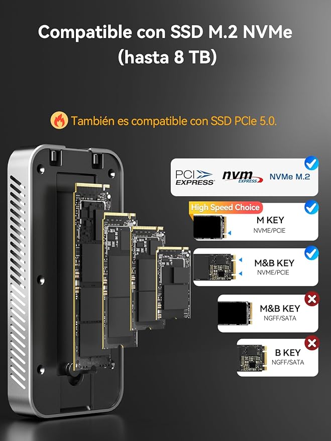 ACASIS 80Gbps M.2 NVMe SSD Enclosure, with Cooling Fan, Compatible with Thunderbolt5/USB4 V2.0, Back Compatible with Thunderbolt4/USB4 V1.0, USB3.2/3.1/3.0 (TB501 Pro) (Silver)