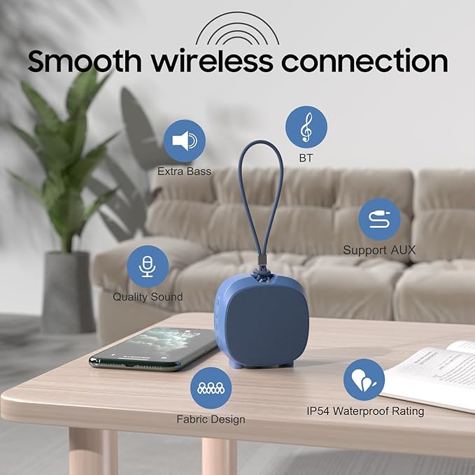 PEICHENG Speaker, Small Portable Bluetooth Wireless IPX5 Waterproof Shower Speaker,Loud Stereo Sound Deep Bass,Dual Pairing, RGB Lights,Long Playtime for Outdoor Party, Great Gift,1PC (Blue)