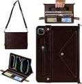 Handbag Case for iPad Pro 11-inch M5 M4 (2025/2024), Techcircle Folio Stand PU Leather Hand Strap Cover Crossbody iPad Case w/Pencil Holder Card Slots Wallet Case, Dark Brown