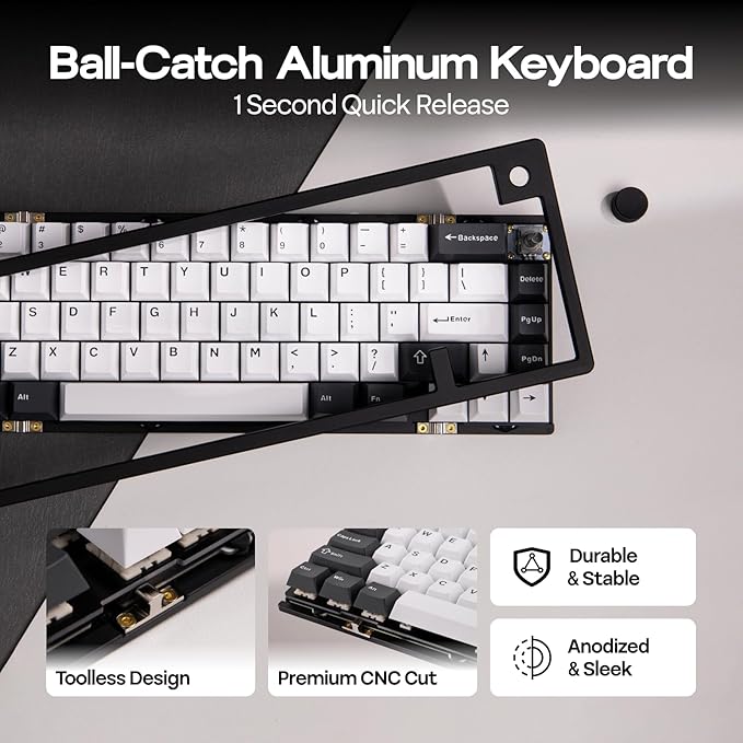 EPOMAKER Galaxy65 Wireless QMK/VIA Mechanical Keyboard, Ball-Catch Anodized Aluminum Custom Keyboard, Pre-Lubed Hot-Swappable Switch, RGB Backlit, Rotary Knob, 2.4Ghz/BT/Type-C (Black)