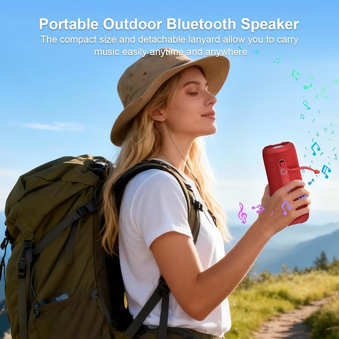 Bluetooth Speaker IPX7 Waterproof Sandproof, 24W Loud Stereo Sound, Bluetooth 5.3, Enhanced Bass, TWS Pairing, 12H Playtime for Home/Outdoor, for Mom (Red)