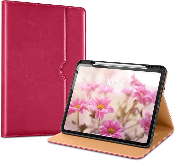 VIKESI Case for iPad Pro 13-inch M5 or M4 Released in 2025 or 2024, Leather Stand Cover with Apple Pencil Holder, Auto Wake/Sleep, Multiple Viewing Angles, Built in Hand Strap & Pocket,Peach