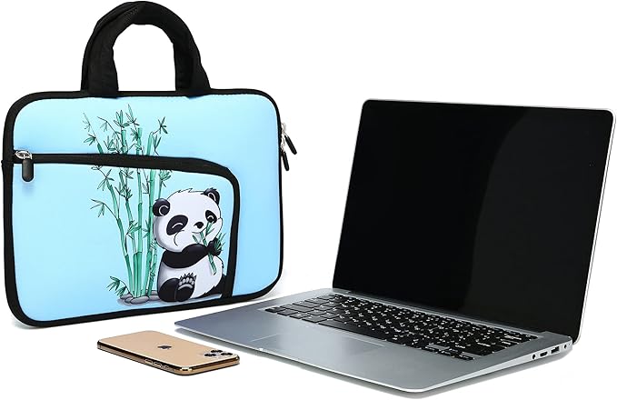 14 15 15.4 15.6 inch Laptop Handle Bag Computer Protect Case Holder Notebook Sleeve Neoprene Cover Soft Carrying Case with Extra Pockets for Dell Lenovo Toshiba HP Chromebook ASUS Acer(Cute Panda)
