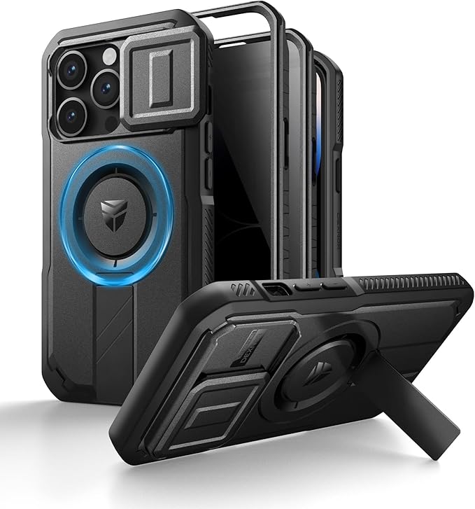 Dexnor for iPhone 14 Pro Case with Slide Camera Cover & Adjustable Kickstand & Privacy Screen Protector, Compatible with MagSafe Rugged Bumper Case Magnetic Protective Cover 6.1 Inch,Black