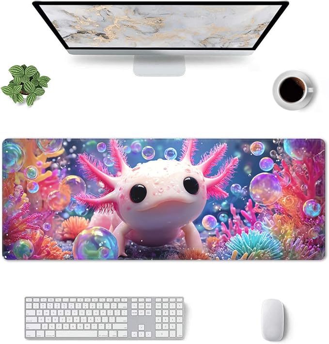 Axolotl Mouse Pad Extended Large Gaming Mouse Pad XL Stitched Edges for Gamer Home Office 31.5 X 11.8 Inch