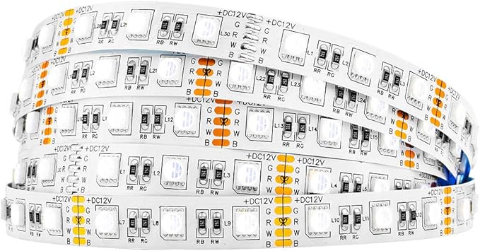 BTF-LIGHTING RGBW LED Strip Lights,UL Listed,5050 4 Colors in 1 RGB + 6000K-7000K Cool White,12V DC,16.4ft/5m 60LEDs/m 12mm White PCB, IP30 for Home Decoration(No Adapter or Controller)
